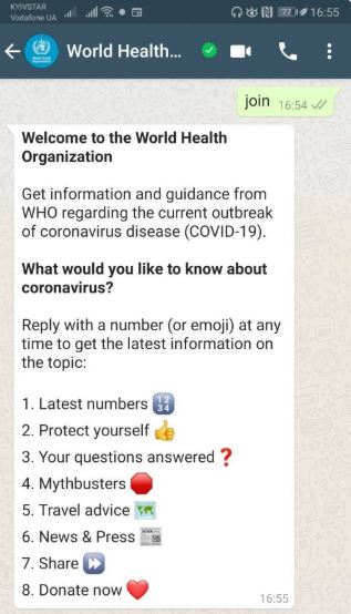 How to subscribe to the WHO WhatsApp bot on Android