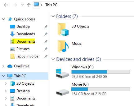 Locate the "my documents" folder in Windows 10