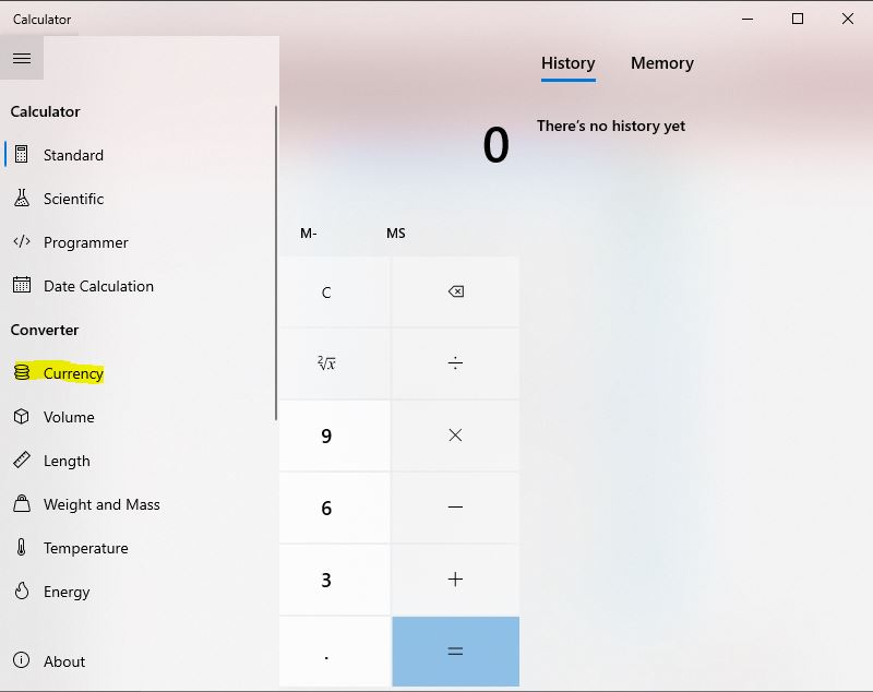 Windows 10 currency converter