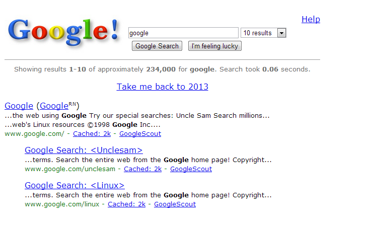 See what Google's search was like in 1998